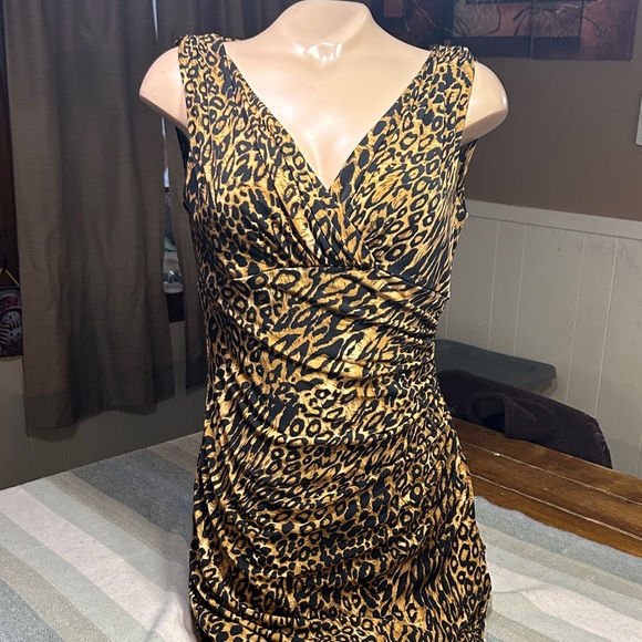 Lauren Ralph Lauren Leopard Print Midi Dress- Body Shaping Stretch - Picture 8 of 11